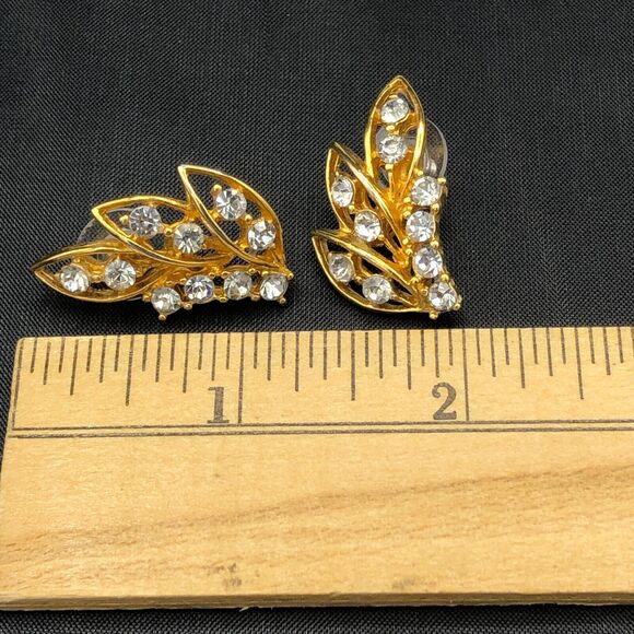 Vintage Signed Eisenberg Ice Rhinestone Golden Leaves Wreath Brooch Earrings Set - Picture 6 of 6